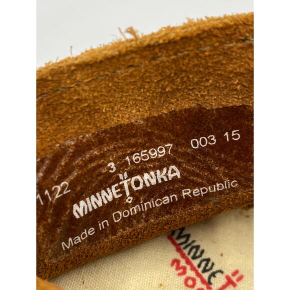 MINNETONKA Infant Girls' Brown Leather Pull-On Moccasin Shoes SZ 3 - Picture 7 of 10